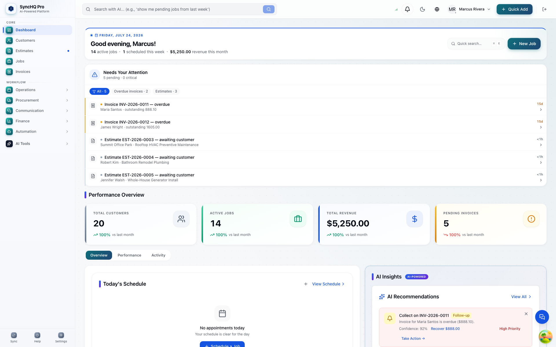 Operator dashboard
